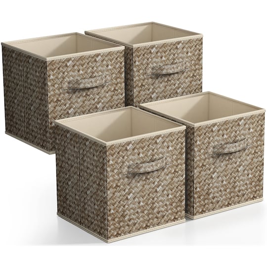 Sorbus 11&#x22; Beige Woven Foldable Storage Cubes, 4ct.